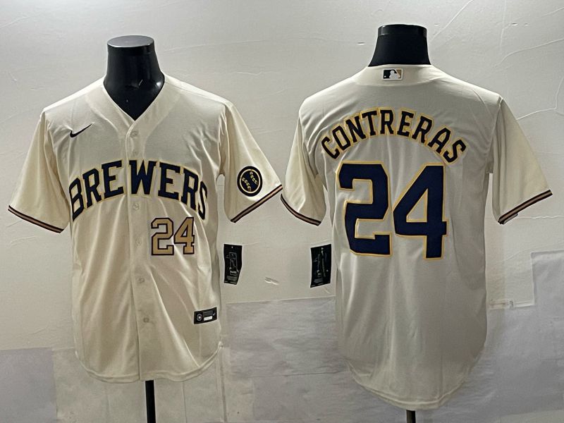 Men Milwaukee Brewers #24 Contreras Cream Nike MLB 2025 Jersey 02